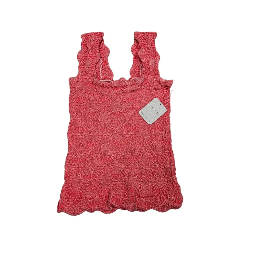 Free People Tank Top Women M/L Neon Pink Textured Popcorn Knit Boho Summer Shell